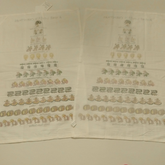 Lot of 2 A Wine Lover's 12 Days of Christmas Dish TOWEL 18" x 26" by David Price - Picture 2 of 13